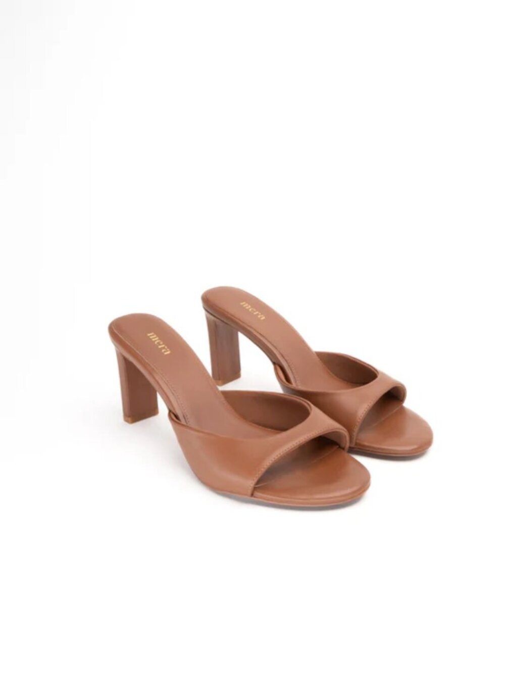 Mera NYC The Kelly Peep Toe Leather Sandal Mules High Heels - Dark Brown